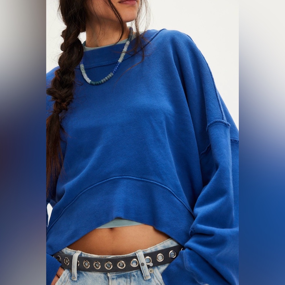 NWT Free People We The Free Hi-Lo Pullover True Blue - Picture 2 of 7
